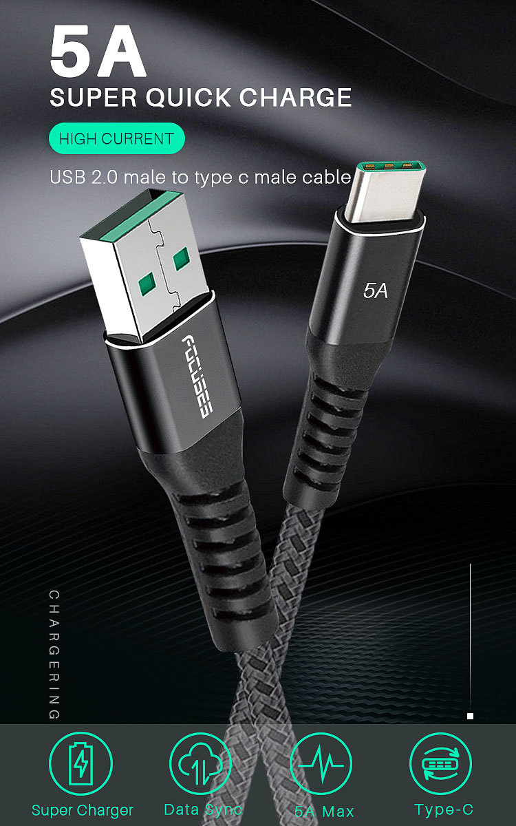 5A 100W Quick Charge USB A To Type-C Cable 10Gbps OEM
