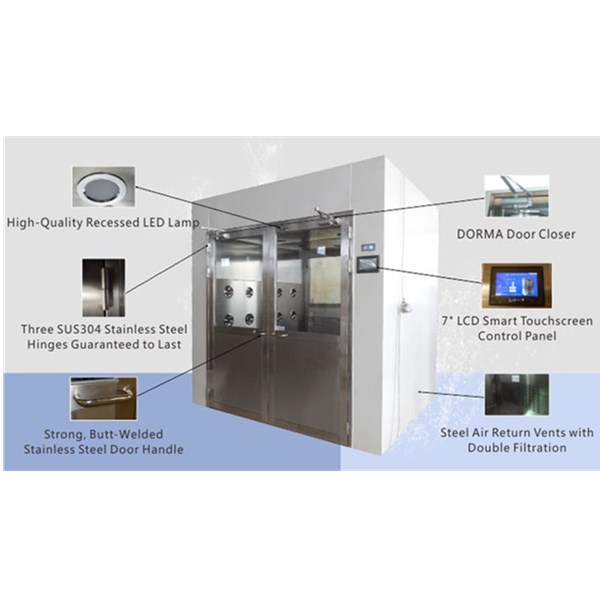 Half Glass SUS 304 Frame Door Cargo Air Shower Tunnel For Cleanroom Entrance
