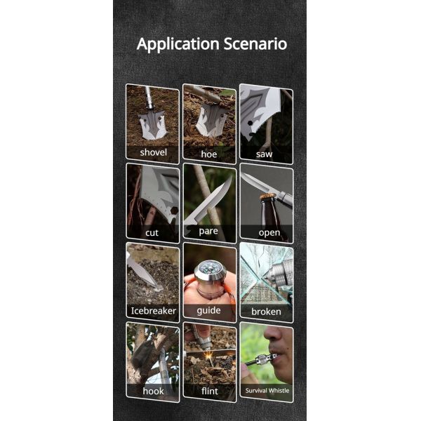 Outdoor multifunctional military shovel, camping survival, mountaineering, fishing, four section shovel, foldable garden