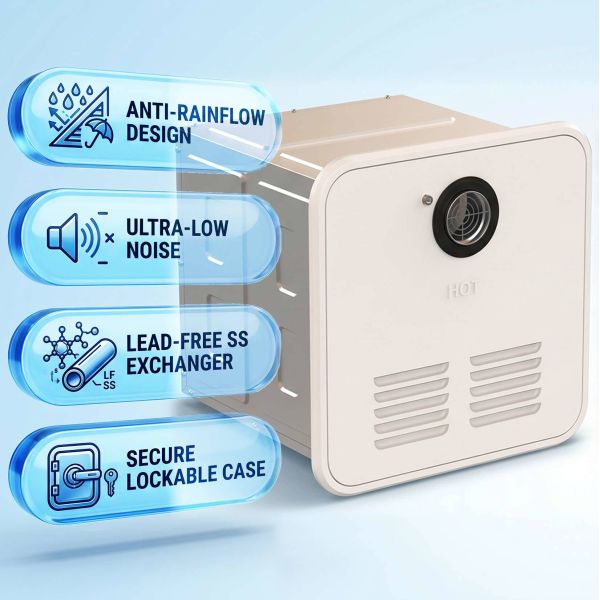Tankless RV Gas Water Heater Anti Corrosion Stainless Steel Caravan Geyser 15x15 Cutout For Beach Marine Clean