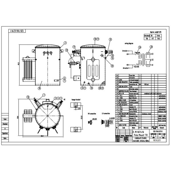 167Kva Single Phase Pole Mounted Transformer CSP Type Distribution Liquid Filled 100Hz 4160V To 480V FR3