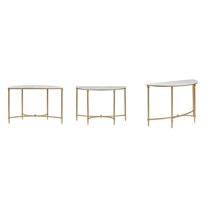 Contemporary Gold Stainless Steel Frame Marble Top Demilune Console table
