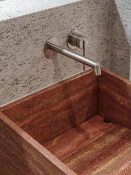 Natural Red Travertine Bathroom Washbasin | Artistic Stone Vanity for Modern Interiors