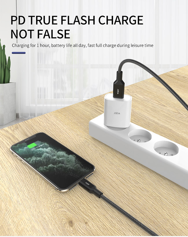 Заплетенный черный шнур молнии USB PD MFI C94 1M 3A 60W