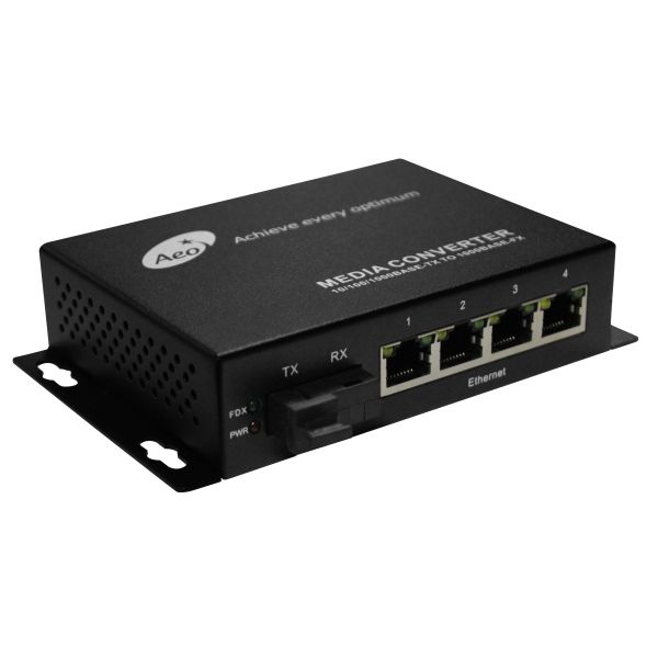 1310/1550nm Commercial Ethernet Media Converter with 1 Fiber and 4 POE Ports