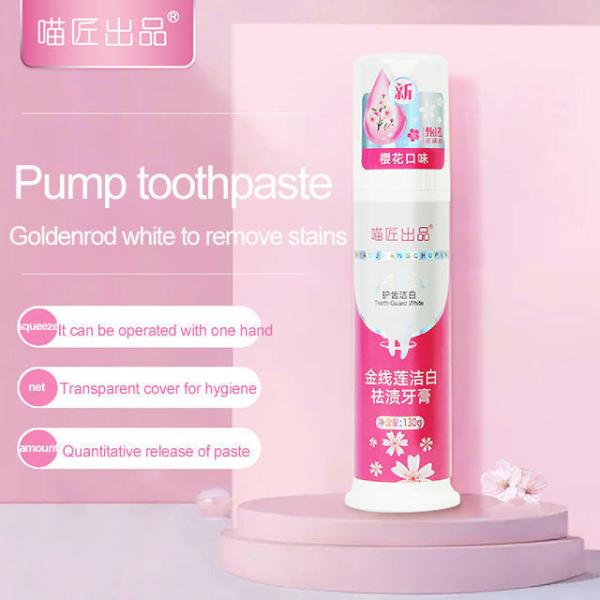 Press Pump Toothpaste Cherry Blossom Flavor for Adults Teeth Whitening and Oral Care
