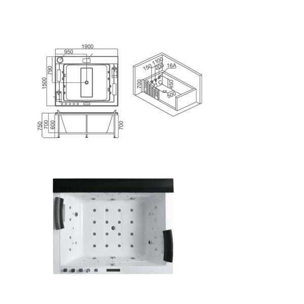 Термальные ванны массажа воздуха падают в крытый Bathroom 1800 x 700 бесконечный