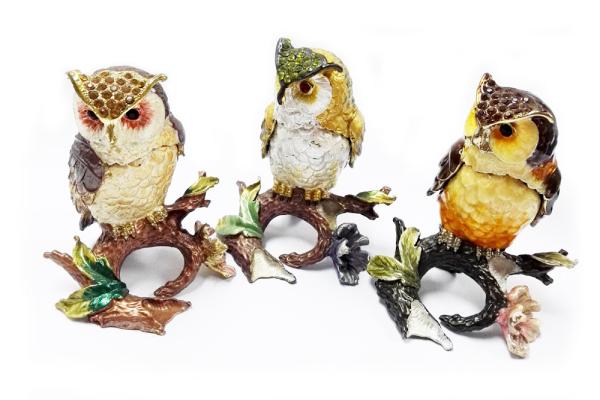 Owl enamel bird jeweled trinket box Metal Owl  Bird Trinket Box for gift