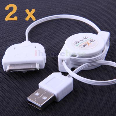 USB 2.0 Retractable 30 -Pin Connector Cable With Dock Port For iPhone Sync Music