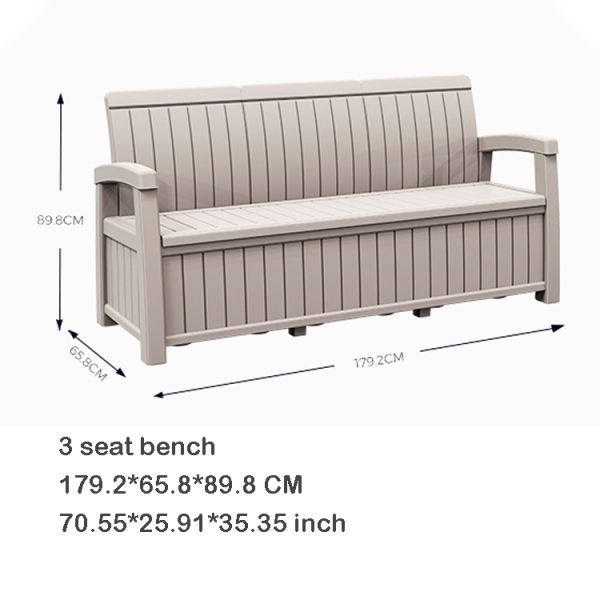 Hotel Outdoor Home Weather-Proof Armchair Plastic 3 Seater Sofa Bench with Storage Box