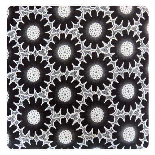 Fashion Big Black Floral Cotton Lace Fabric , 50% Cotton 50% Polyester