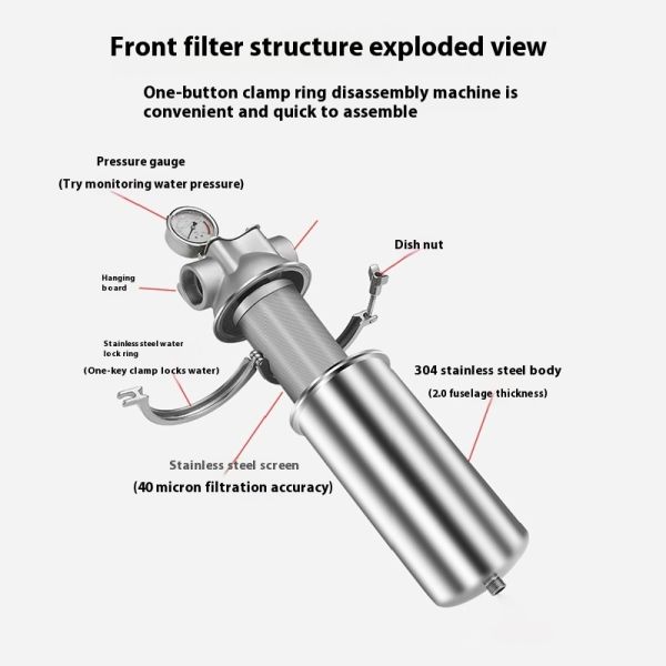 Filtro de sedimentos grande de acero inoxidable de 5 pulgadas para toda la casa familiar