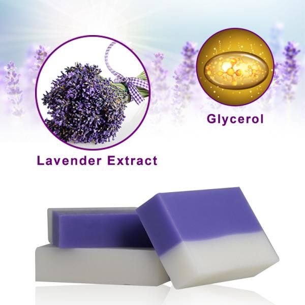 Cuidado orgânico roxo do corpo do óleo de coco da alfazema do alvejante do sabão de cara