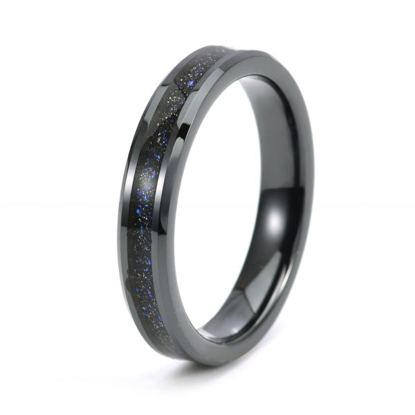 Wedding Rose Gold Black Tungsten Carbide Ring Plating Polished With Sandstone Inlay