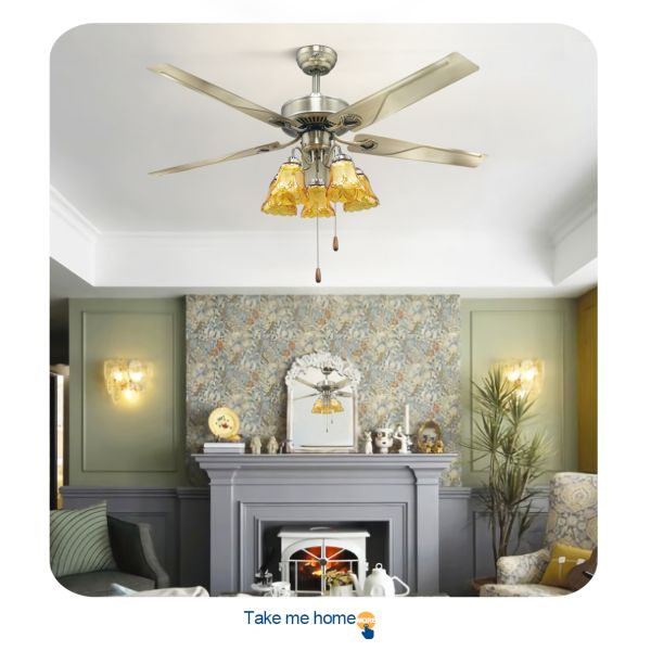 Ventilador de techo de cuchilla de metal de 110V con luz de 52 pulgadas y motor AC