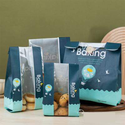 Saco de papel Kraft dourado com janela para logotipo de pão caseiro logotipo personalizado doces