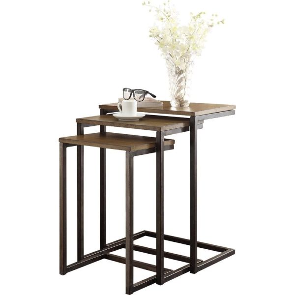 Industrial Wood Metal Nesting Bedside Tables C Shaped