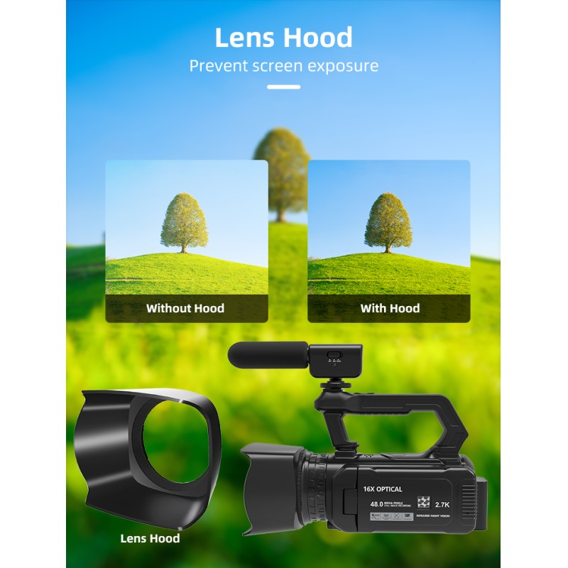 2.7K Video Camera Camcorder,16X Optical Zoom 4.0 Inch IPS Screen for  Vlogging Live Streaming Camera Recorder With Microphone