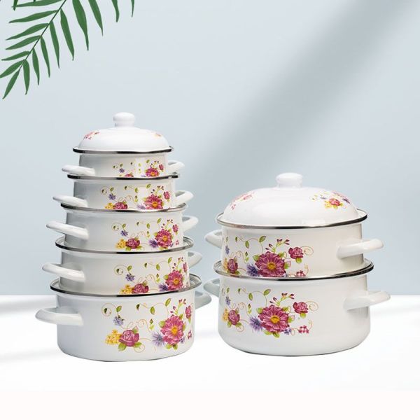 Daily Use 5 PCS Enamel Casserole Set Rust Proof Multi Purpose Kitchen Cookware