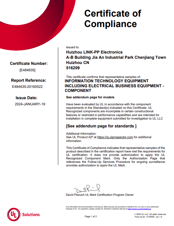 LINK-PP INT'L TECHNOLOGY CO., LIMITED Certifications
