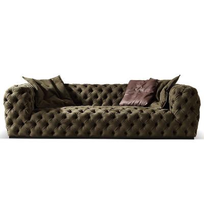 Solid Wood Legs Living Room Sofa Genuine Leather Sofa 3 Seater Dark Green