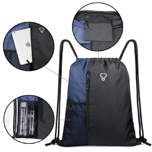 600D Polyester Drawstring Gym Backpack Breathable Logo Printed For Outdoor Sport