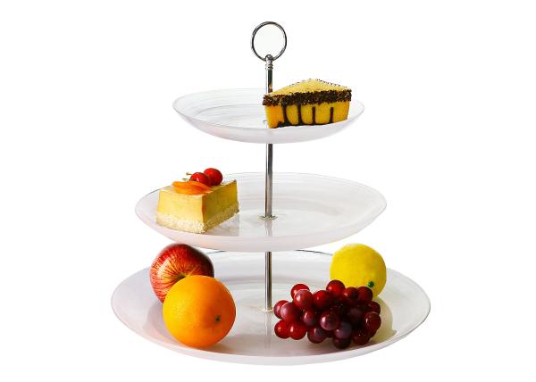 Bar 3 Tier Smoky White Glass Cake Plates , Strong Stem 8.6'11.4'',15' Inch Glass Cake Stand