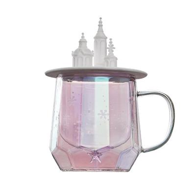 Pink Borosilicate Double Wall Personalized Glass Cup Castle Shape 300ml