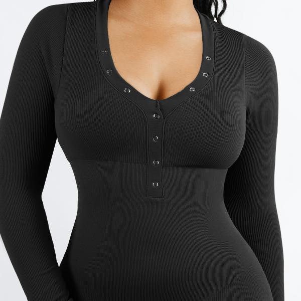 Traje feminino de salto de pescoço V profundo com controle de barriga e material respirável nos tamanhos XS-3XL