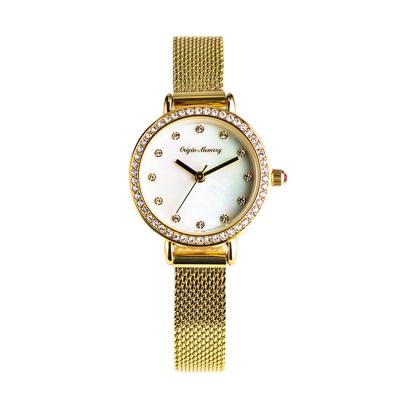 Relógio de ouro redondo 32mm de Japão Movt Mesh Belt Waterproof Quartz
