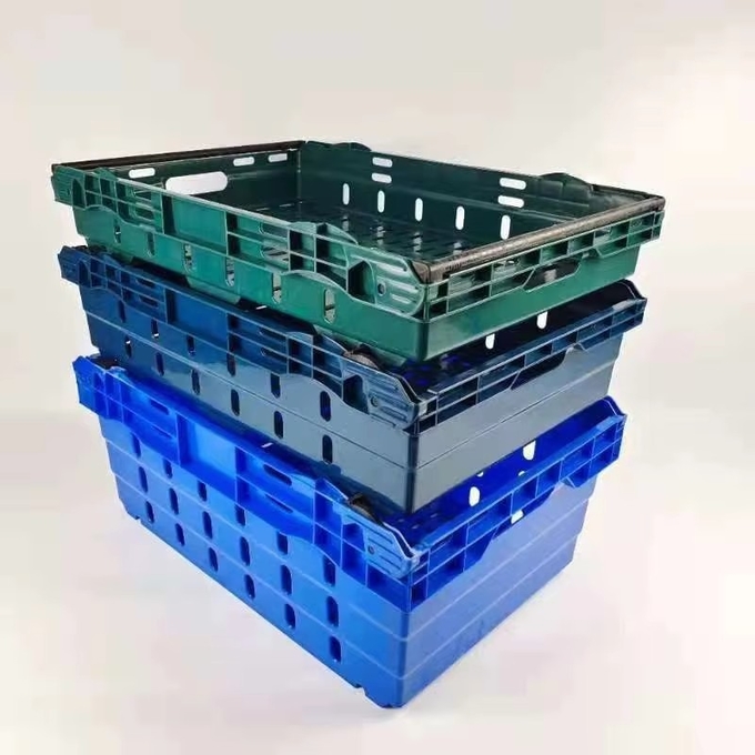Большой тяжелый HDPE Нестабильный Фрукты и овощи перемещение Пластиковый ящик с стальной ручкой