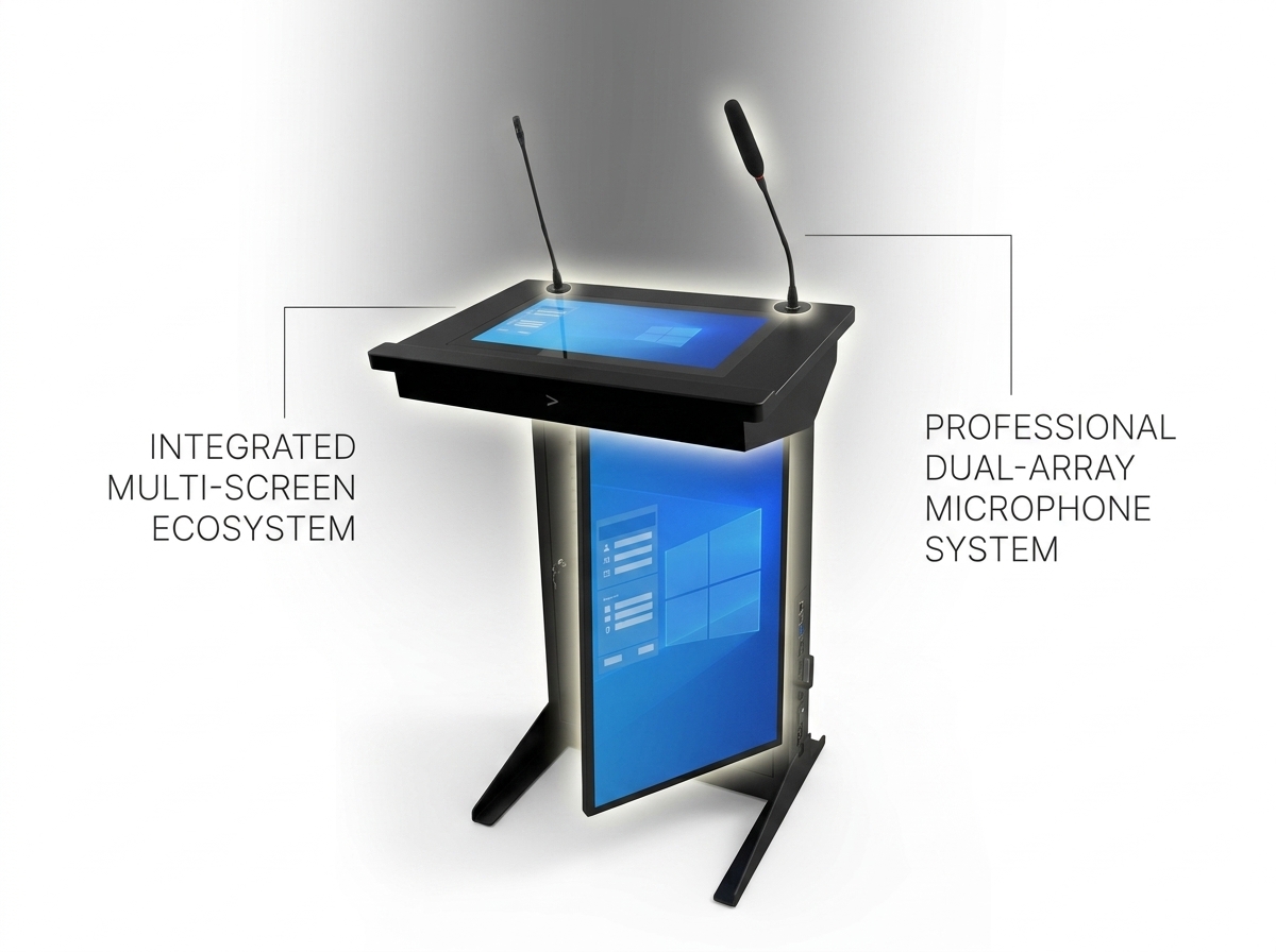 Qtenboard 21.5 inch FHD Touch Screen Digital Podium with 10-point Capacitive Touch and Built-in Speakers and Camera
