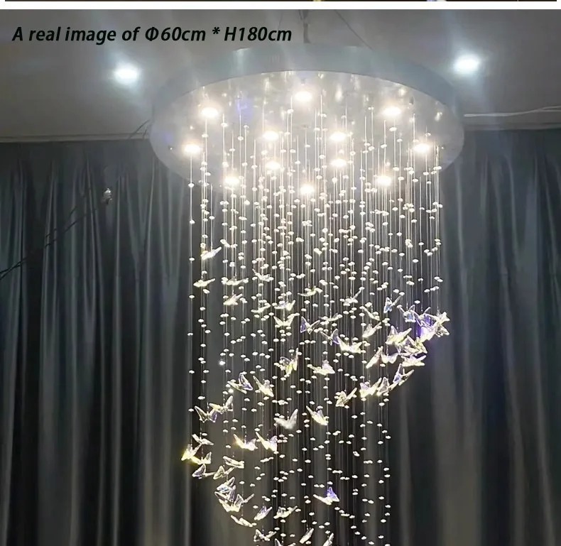 Butterfly Crystal Chandelier Living Room Crystal Staircase Pendant Light Indoor Large LED Lights(WH-NC-165)