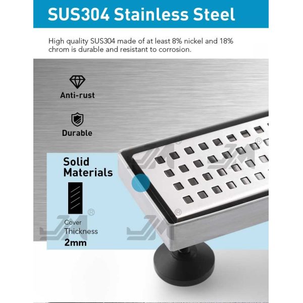 Linear 24 Inch Shower Drain , Square Floor Drain Brushed 304 Stainless Steel Material