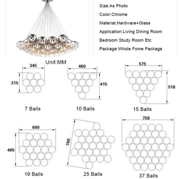 Modern Chrome Glass Balls LED Pendant Chandelier Light For Living Dining Study Room