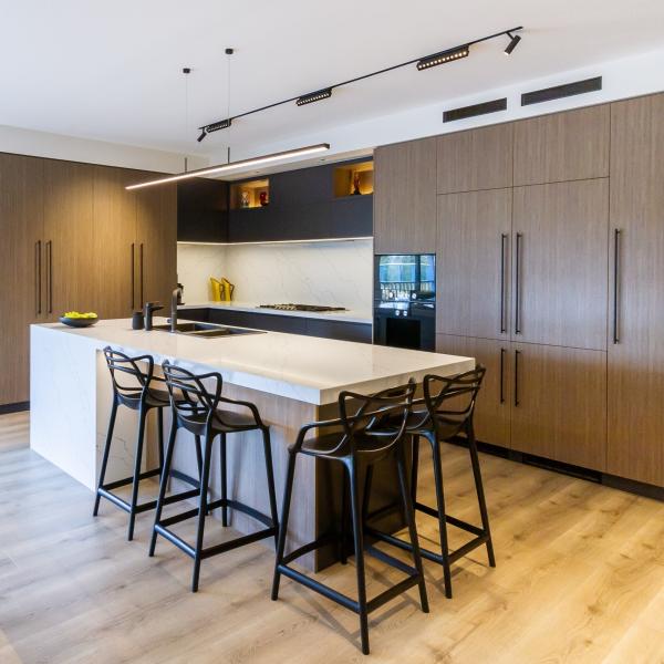 Wooden Grain Melamine Kitchen Cabinet  Modern Kitchen Island