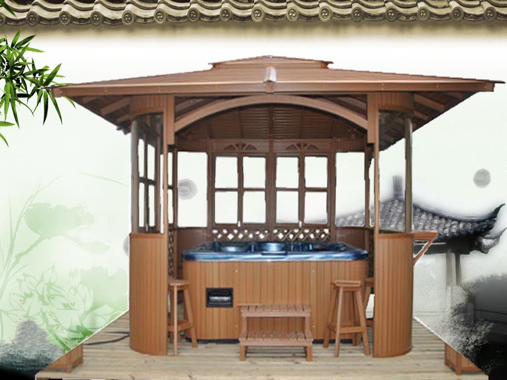Portable FreeStanding Outdoor Bathtubs In Ocean Wave Blue With High-Grade GazeboM-370D