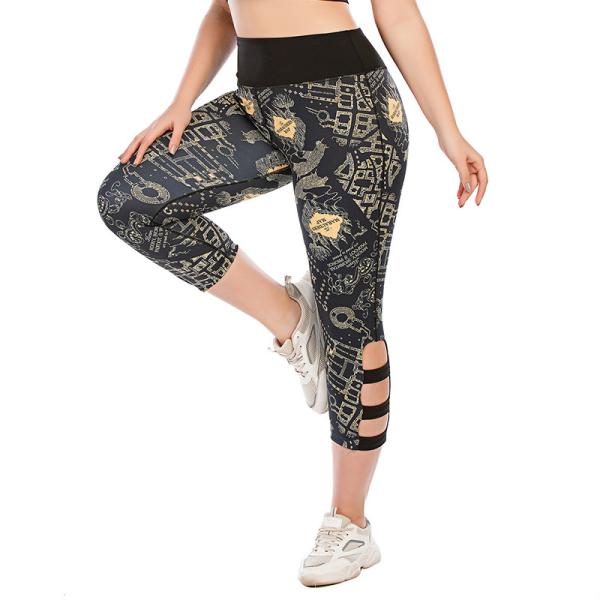 Oversized Printed Hollow Out Yoga Pants Women Breathable Gym Leggings