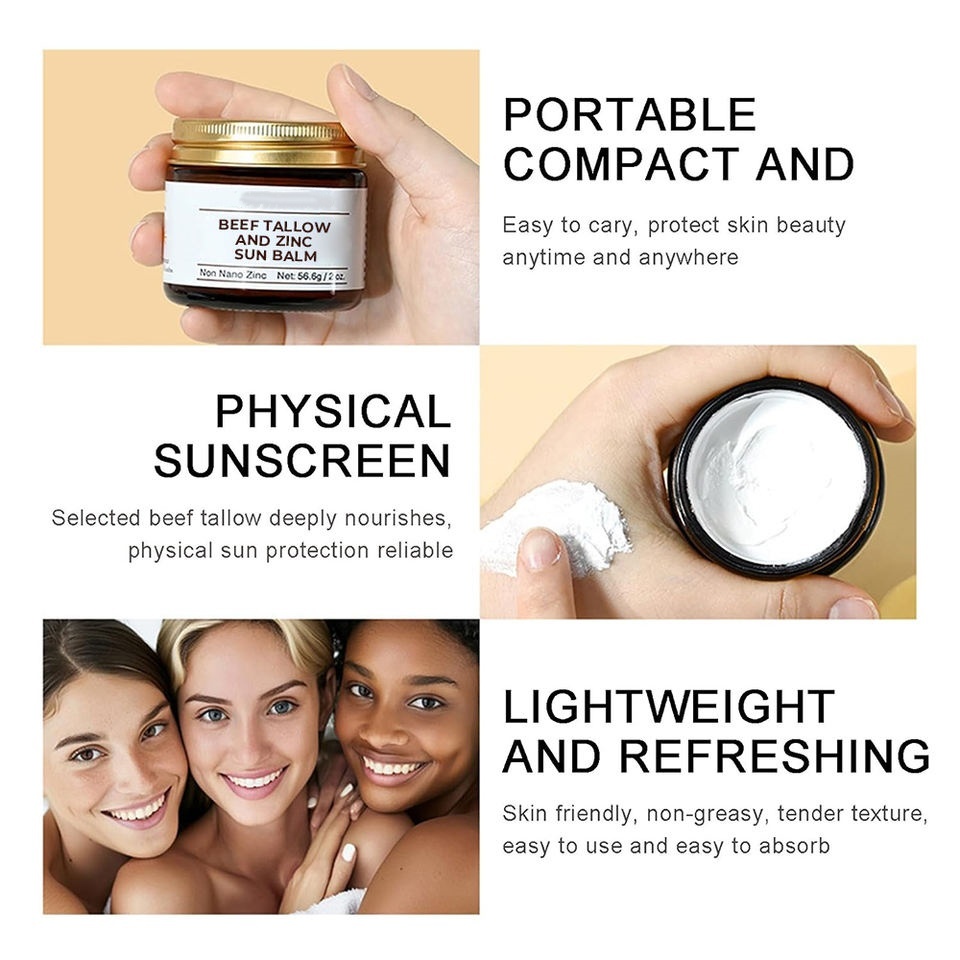 OEM ODM brand natural 100% grass fed tallow zinc sun organic face cream balsam skin care tallow sunscreen