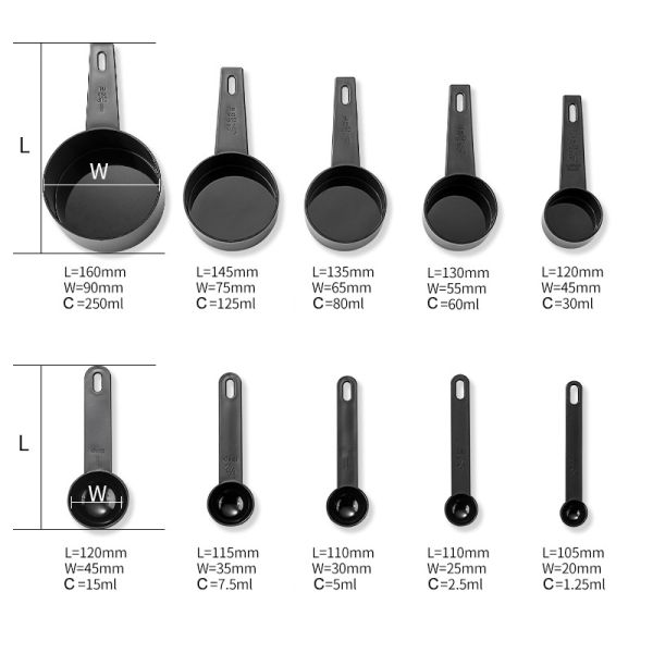 MEASURING TOOLS Professional Plastic Measuring Cups with Coffee Spoon Set of 5 100g