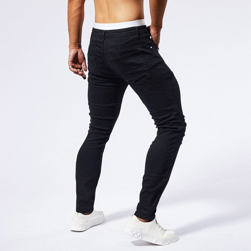 Black Mid Waist Distressed wholesale skinny jeans mens High Stretch Urban Fashion Custom (TM227)
