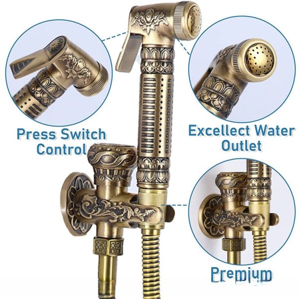 Solid Brass High Pressure Vintage Wall Mount Shower Toilet Bathroom Handheld Bidet Diaper Set Bathroom