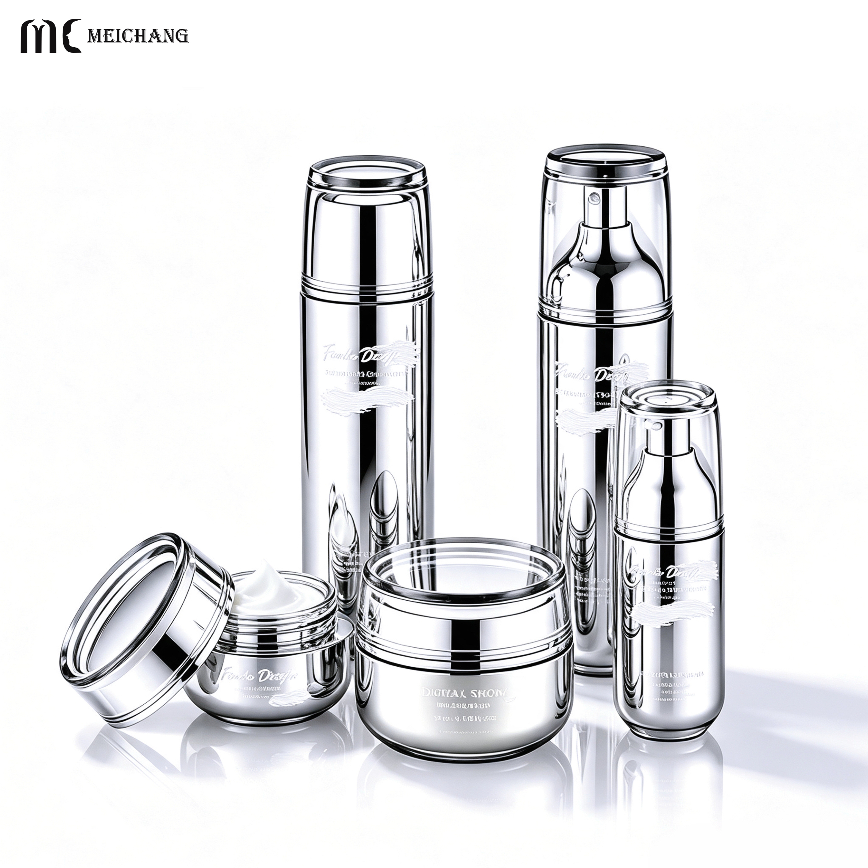 120ml/100ml/40ml/30g/50g Premium Skincare Glass Packaging Set with Frosted & Electroplated Glass Bottles and Cream Jars for OEM Cosmetic Brands(MC-316)