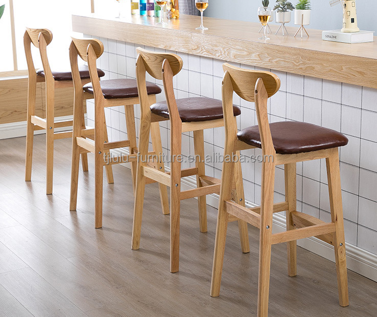 OEM Service Accepted Natural Solid Wood Bar Stool for High Chair Furniture and Cushion