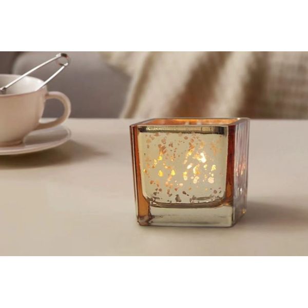 Square Gold Mercury Color Glass Candle Holder 2 Inch For Tealight Or Votive