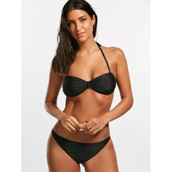 Sexy String Bikini Set Halter Swimsuit Backless Bathing Suit Women Solid Black Bikini Brazilian Biquini Push Up Swimwear