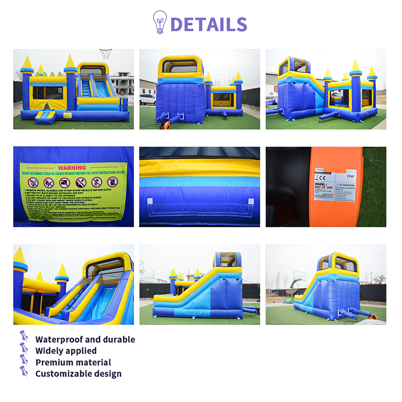 Commercial Grade Inflatable Castle Combo Bounce House with Slide Blue Yellow Bouncy Castle for Kids Party Rental