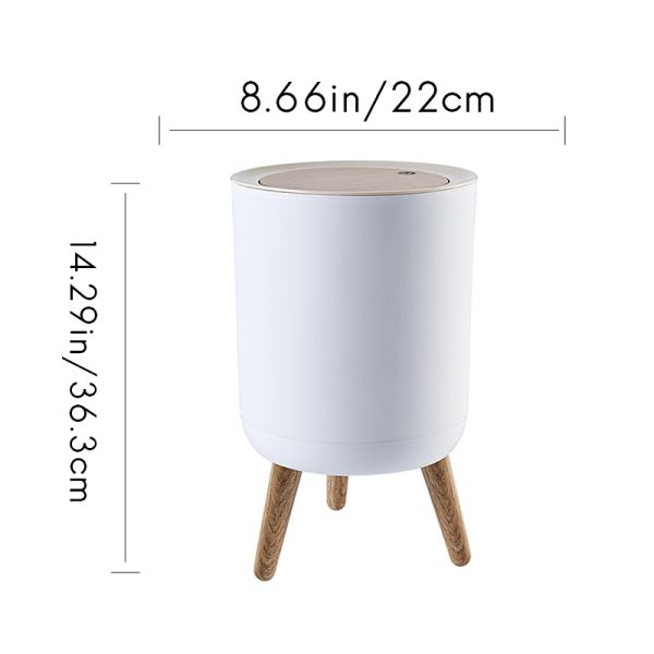 Wood Grain Round Household Desktop Mini Simple Large-capacity Wastepaper Basket Plastic High-footed Trash Can