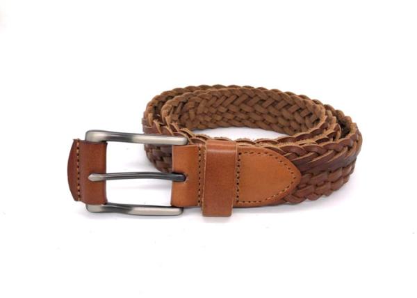 BRACHI Men 'S Woven Braided Leather Belt Casual With Solid Brass Alloy Pin Buckle
