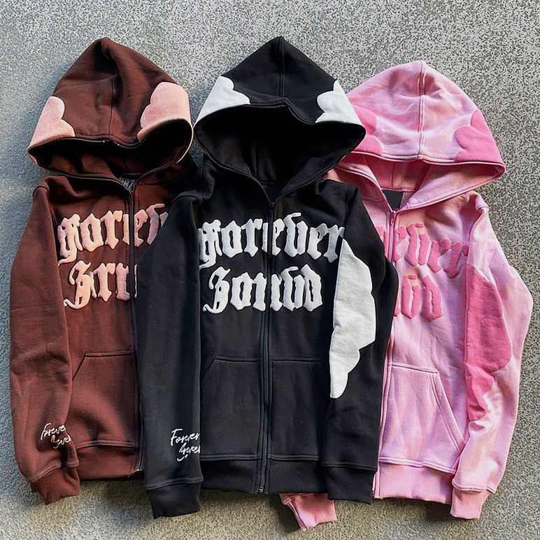 Men'S Hoodie Full Face Zip Up Hoodie Puff Print Brown Heavyweight French Terry Fabric